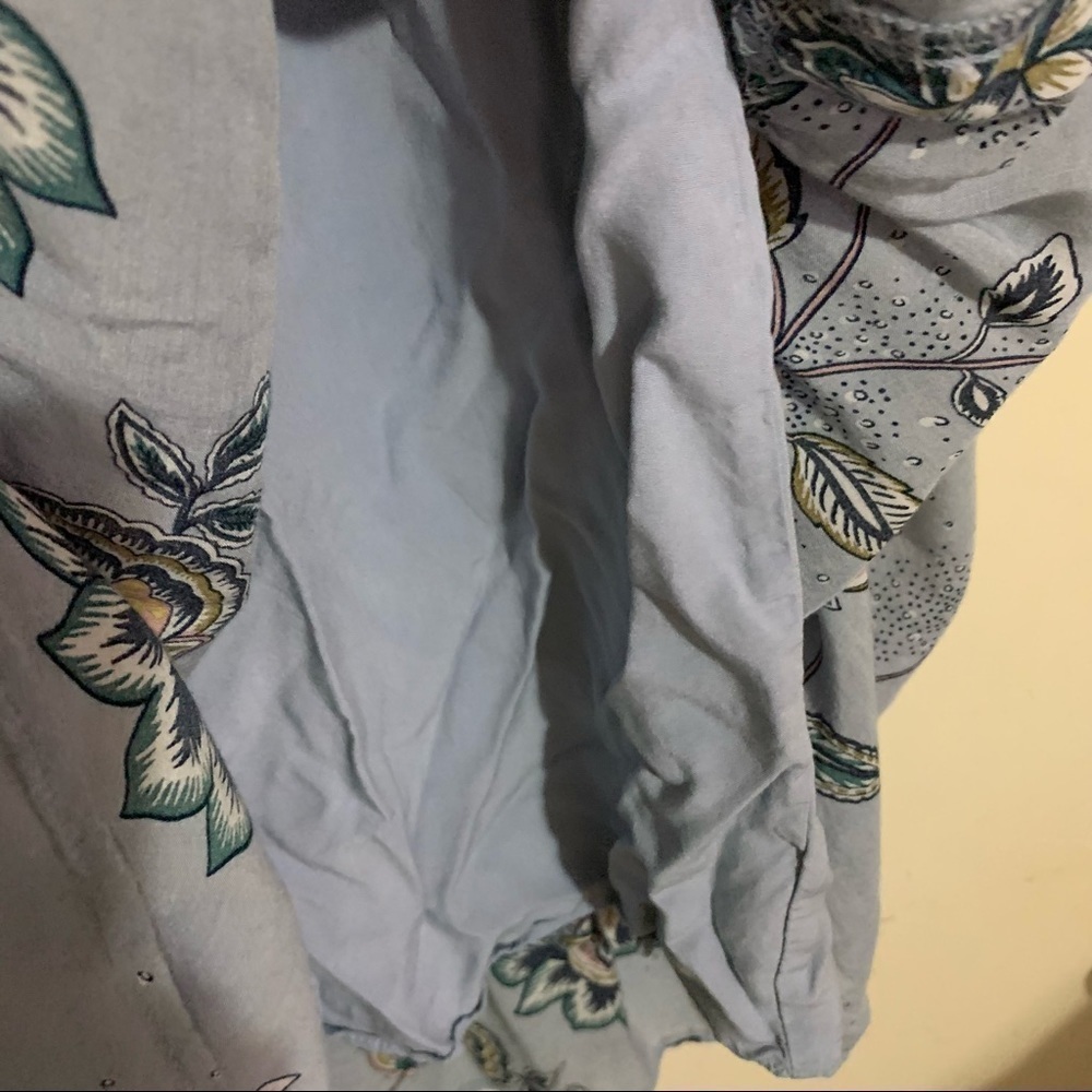 Dr2 Smocked Ruffled High Collar Button Back Blue Floral Maxi Dress. Size small - Picture 6 of 12